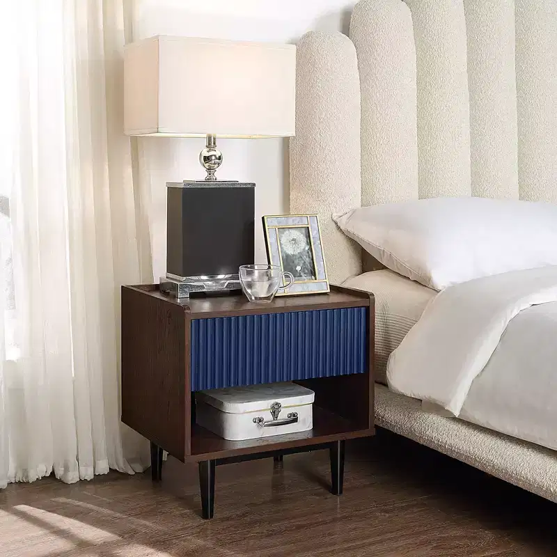 Modern Ribbed Nightstand with Drawer, Bedside Table for Bedroom