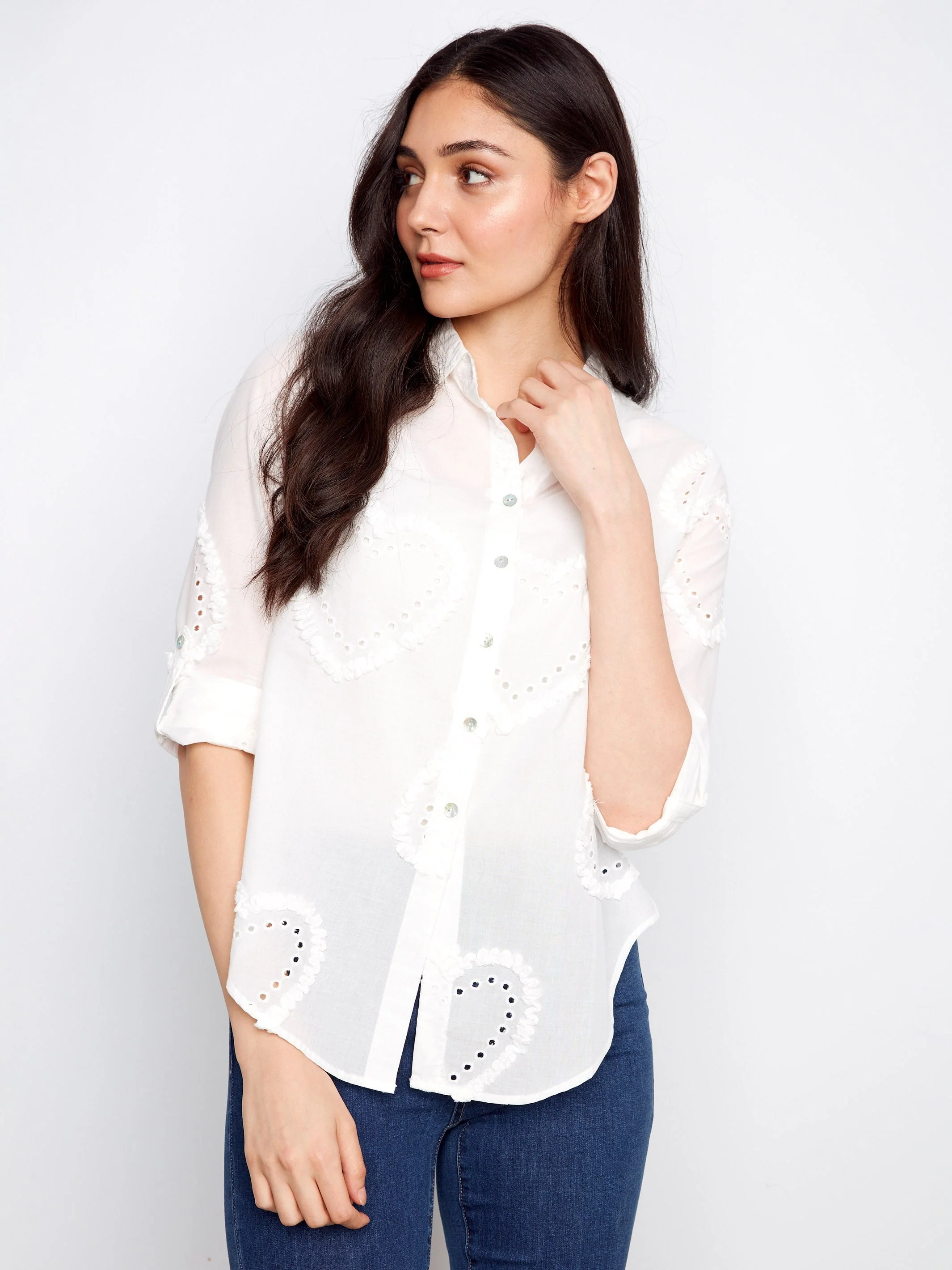 Textured Cotton Button-Down Shirt - White