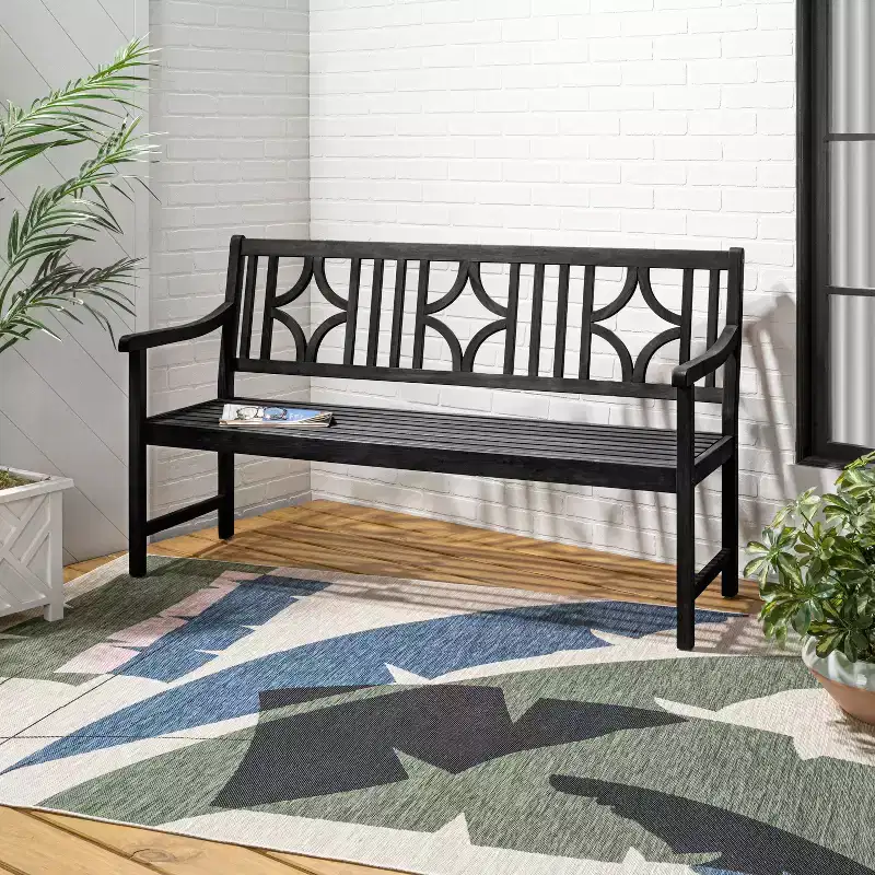 JONATHAN Y Sloane 59.1 3-Seat Ogee Diamond-Back 600-Lbs Support Acacia Wood Outdoor Garden Patio Bench