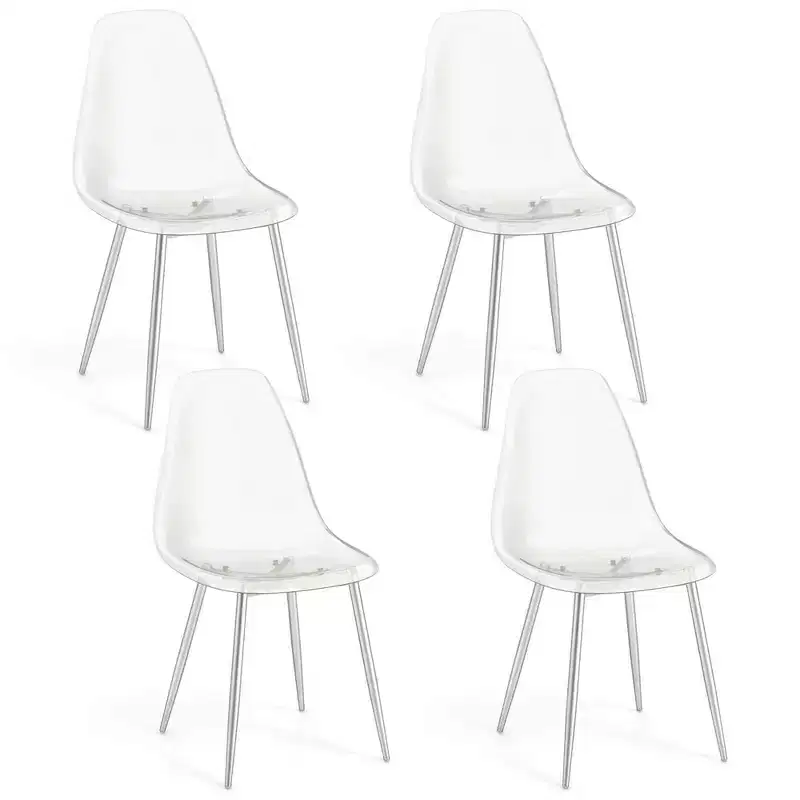 Costway Dining Chair Set of 4 with Heavy-Duty Electroplated Metal Legs Curved Back Armless