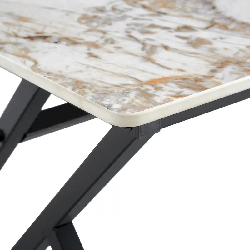47 Modern Rectangular Coffee Table with Sintered Stone Tabletop and X-shaped Metal Legs