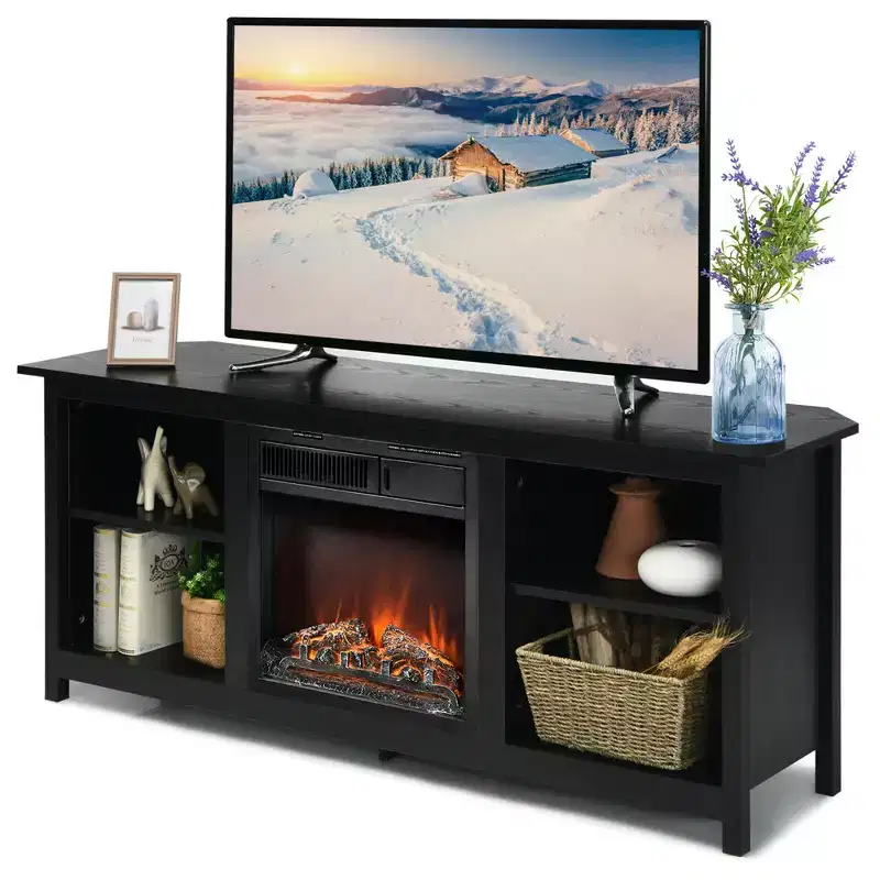 Costway 58'' 2-Tier Fireplace TV Stand W/18 Electric Fireplace Up to 65''