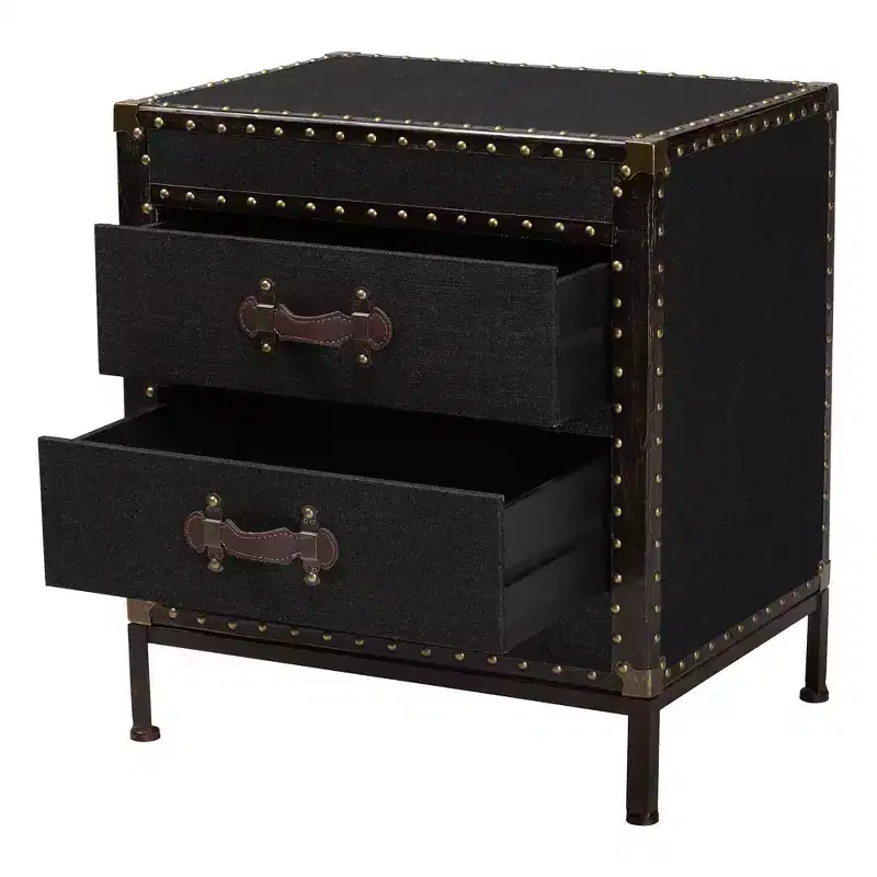 Canvas 2-Drawer End Table Trunk Black/Brown