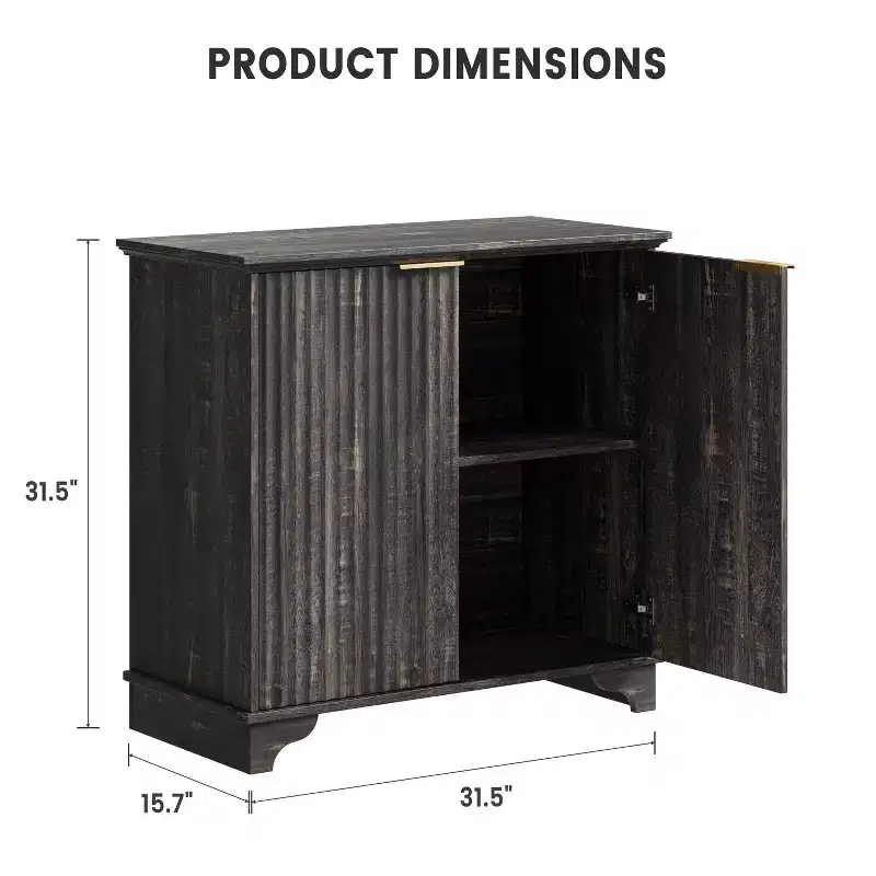 Black Fluted 2-Door Sideboard Cabinet with Adjustable Shelves