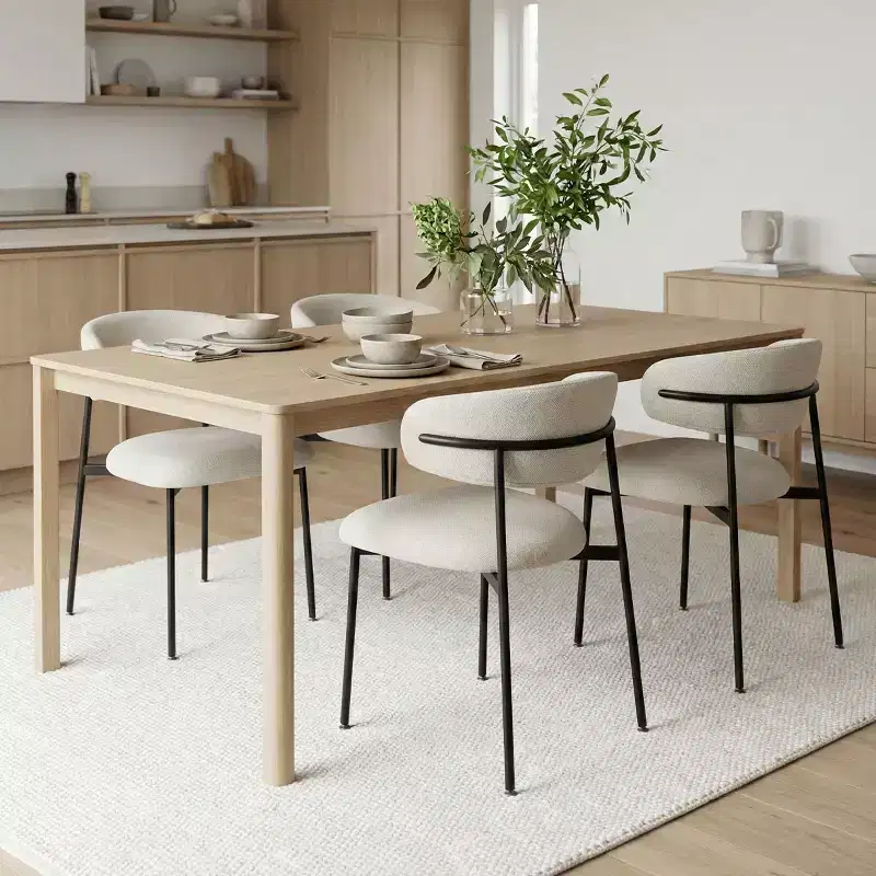Upholstered Dining Chairs Set of 4, Comfortable Curved Back Kitchen Chair with Wide Fabric Seat & Black Metal Legs - Panipeachy