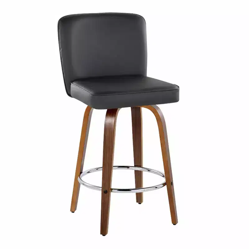 LumiSource Set of 2 Henry Counter Height Barstools Walnut Wood/Black PU