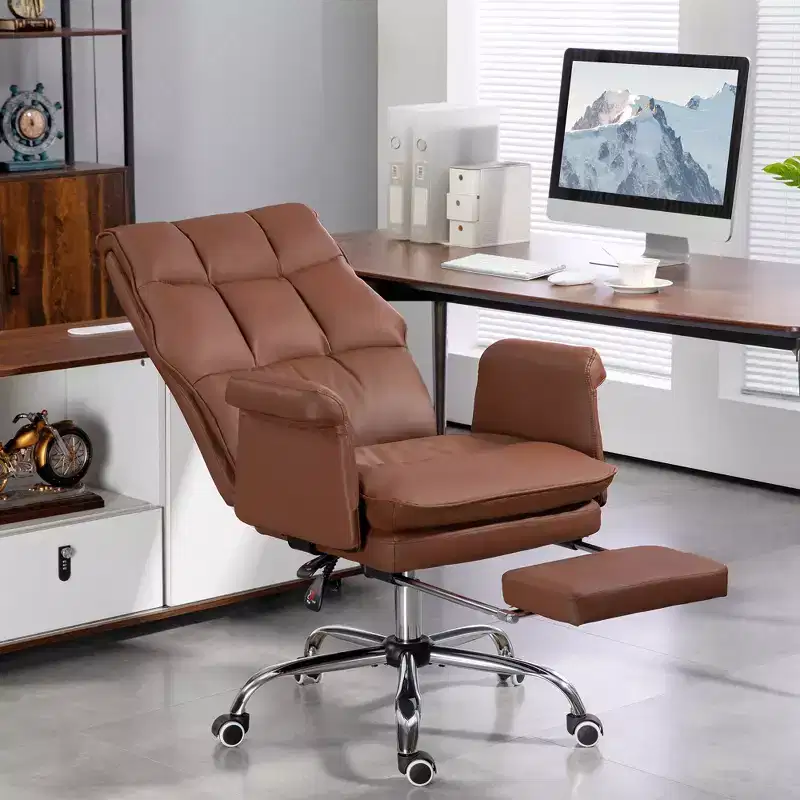 Executive Office Chair with Foldable Footrest, Brown