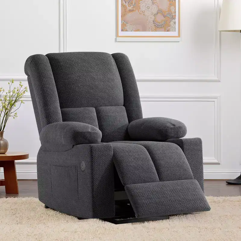 Gray Power Lift Recliner Chair with Massage, Heat, USB Ports & Cup Holders