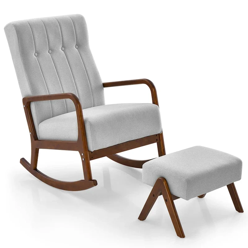 Costway Rocking Chair with Ottoman Upholstered Fabric Glider Rocker - See Details