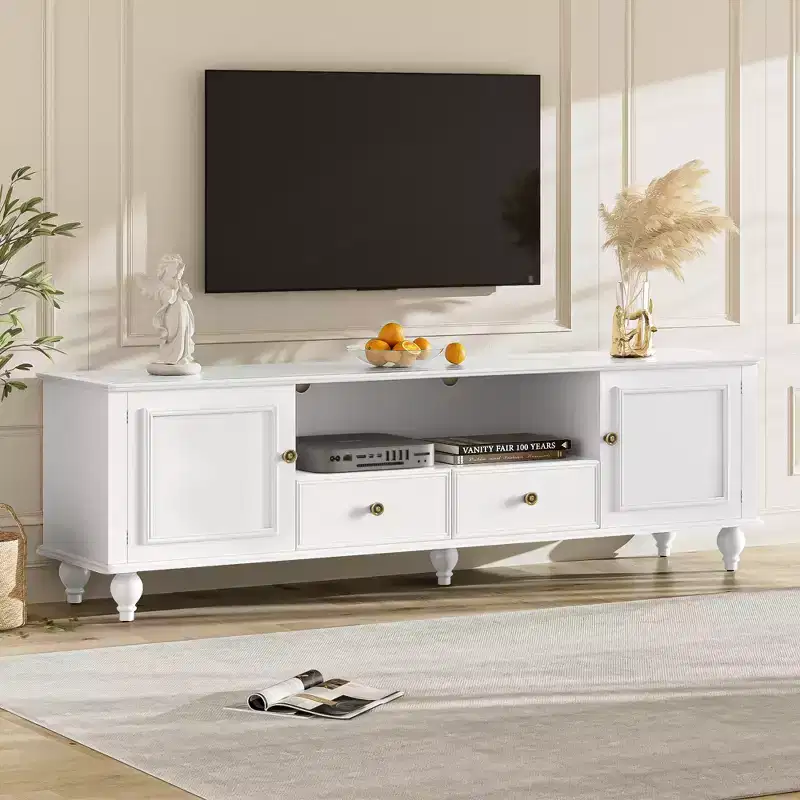 ModernLuxe TV Stand for TVs up to 80, Entertainment Center TV Console Media Console TV Storage Cabinet with 2 Drawers, Black/White