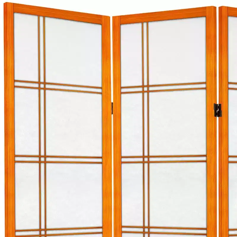 6 ft. Tall Canvas Double Cross Room Divider, Honey, 4 Panels, Hardwood Frame