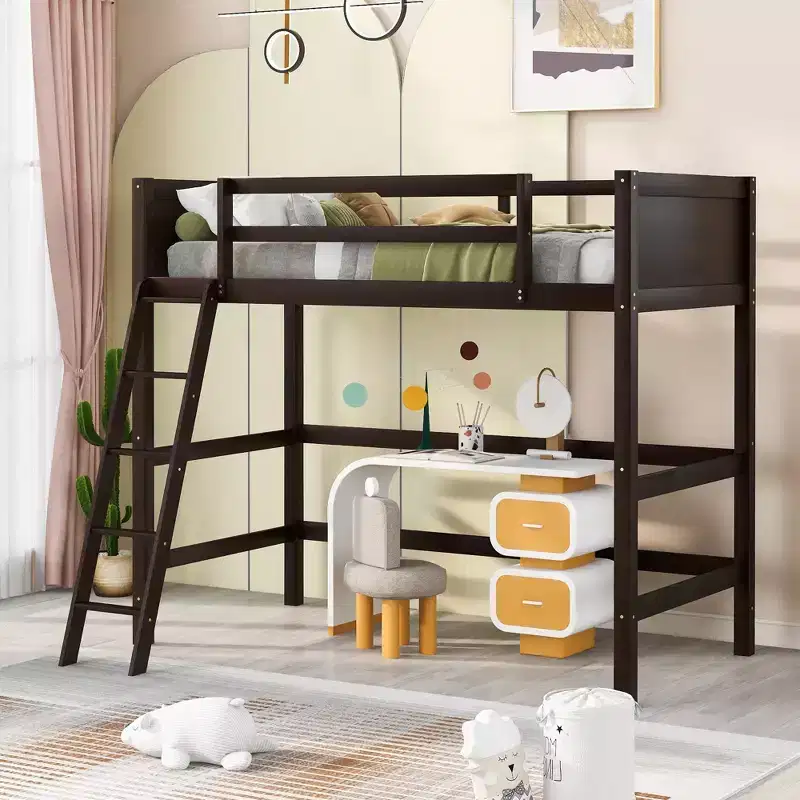 Twin Size Wood Loft Bed with Ladder, Wooden Bed Frame, No Box Spring Needed - ModernLuxe