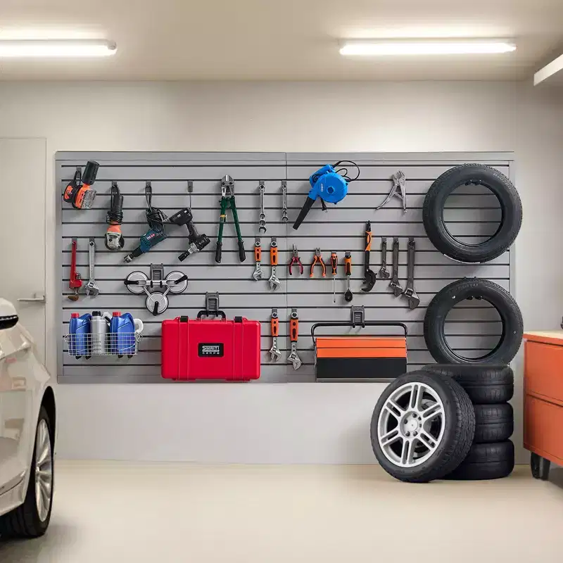 VEVOR Slat Wall Paneling, 8 x 4 ft, PVC Garage Slatwall with Modular Design, Grey Slat Wall Easy-to-Install Adjustable Slatwall Panel, Gray