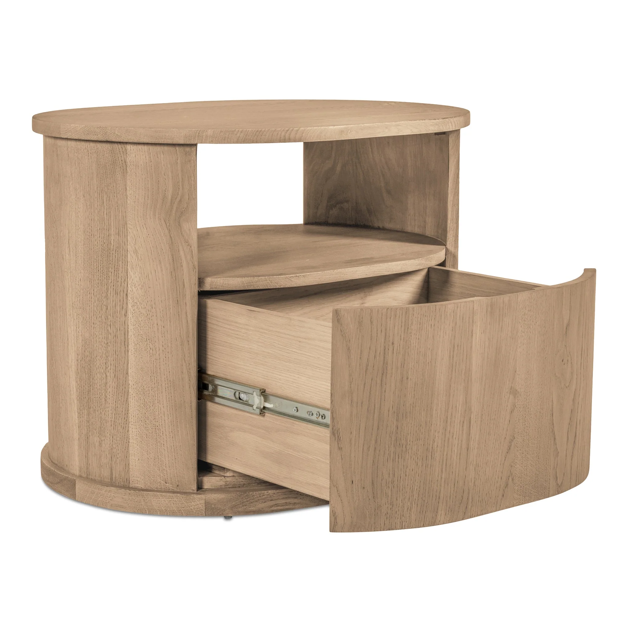 Minimalist Solid Oak Nightstand with Capsule-Shaped Soft-Close Drawer for Bedroom
