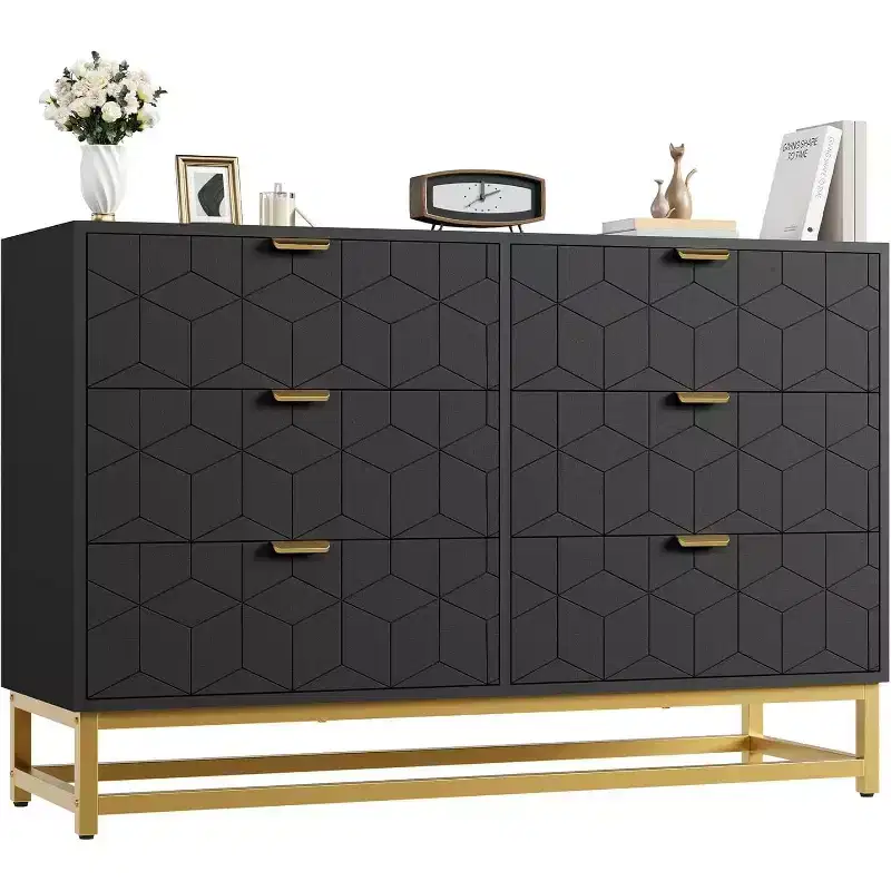 Dresser for Bedroom 6 Drawer Dresser w/ Metal Legs Wood Dressers Chest Organizer