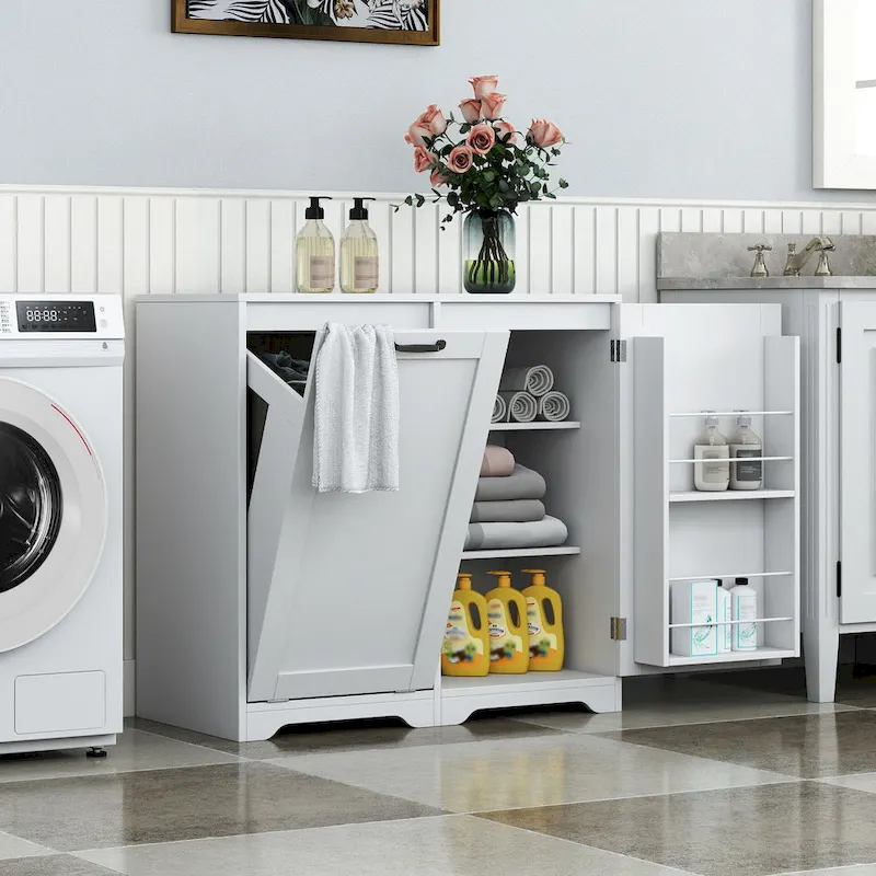 Freestanding bathroom Cabinet with Tilt-Out Hamper & Adjustable ShelfDoor Shelve Design