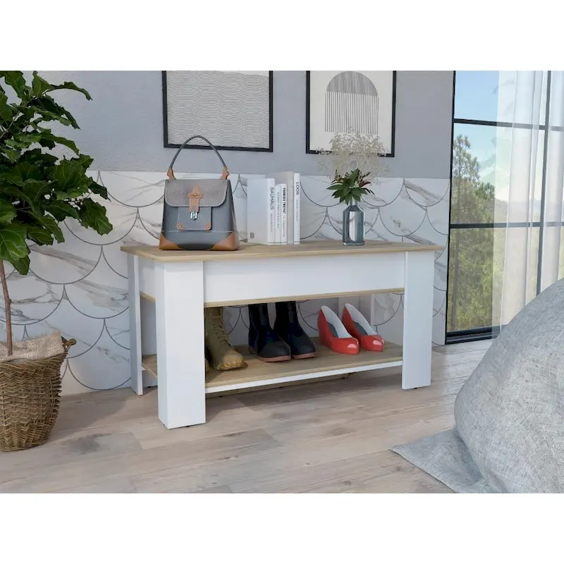 40-inch Wide Storage Table with 1 Extendable Table Shelf, 4 Legs, and Lower Shelf