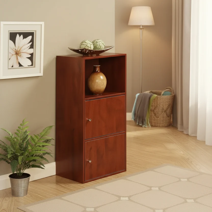 48 in H and 24 in W Cherry Wood Utility Storage Cabinet with 2 Doors and 2 Shelves