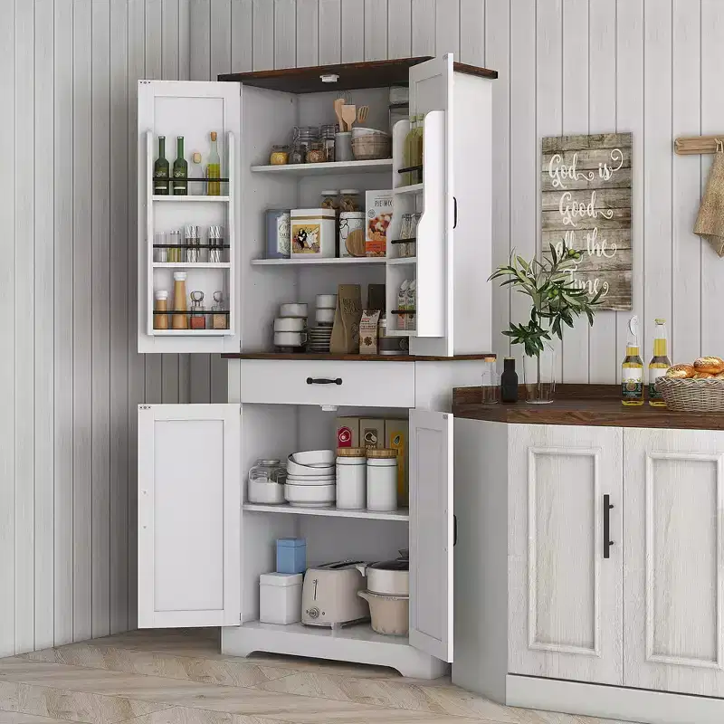 71 Tall Kitchen Cabinet, Farmhouse Pantry Cabinet w/ Barn Doors, 6 Shelves w/ 2 Doors, Drawer and Adjustable Shelves
