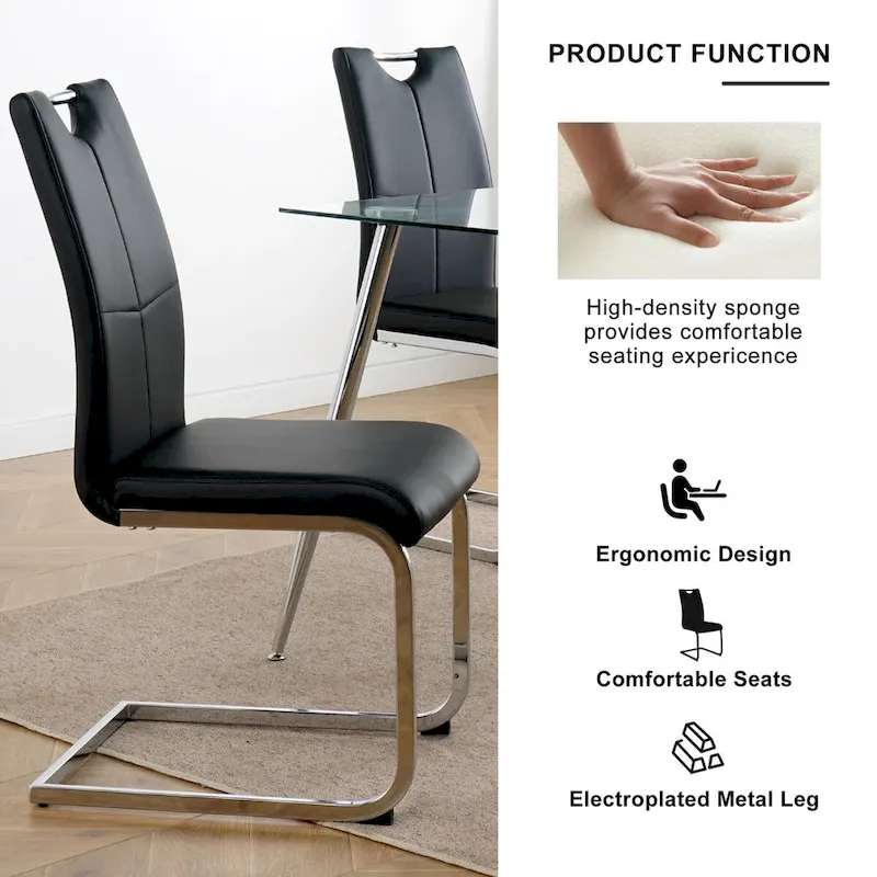 Set of 6,Dining Chairs with Faux Leather Padded Seat Upholstered with Chrome Metal Legs Side Chairs