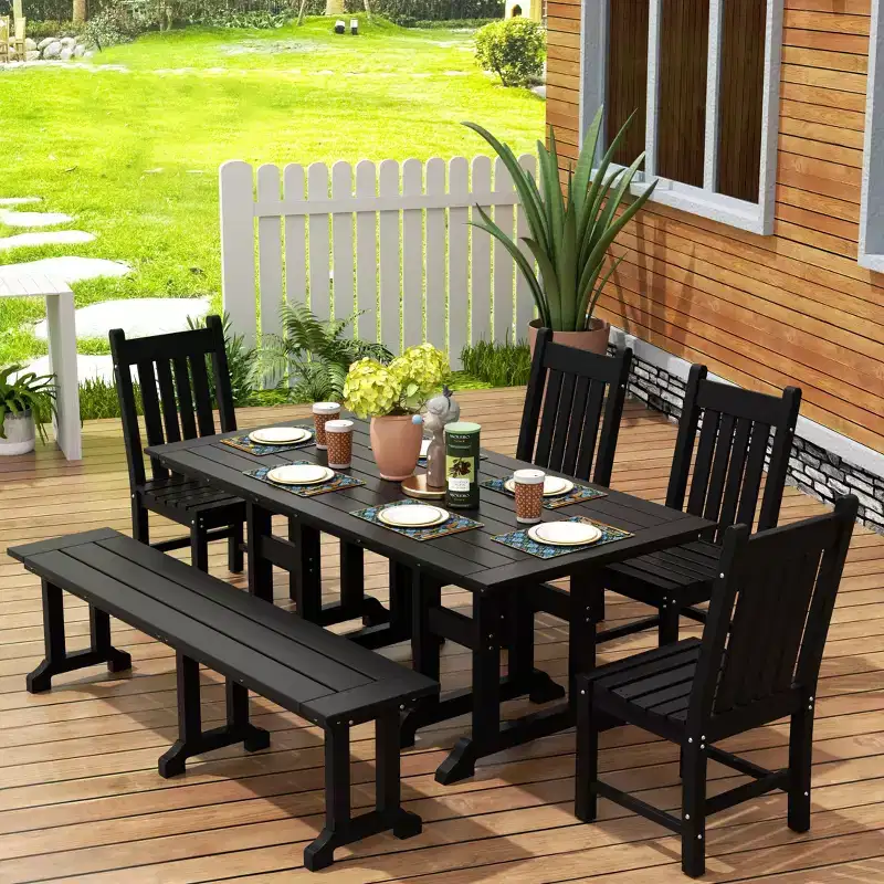 WestinTrends 6 Piece Outdoor Patio Dining Set Outdoor Table and Bench Chair Set
