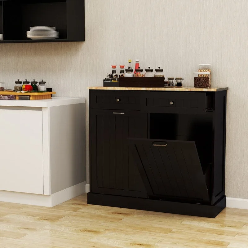 Two-Compartment Tilt-Out Trash Cabinet w/2 Drawers