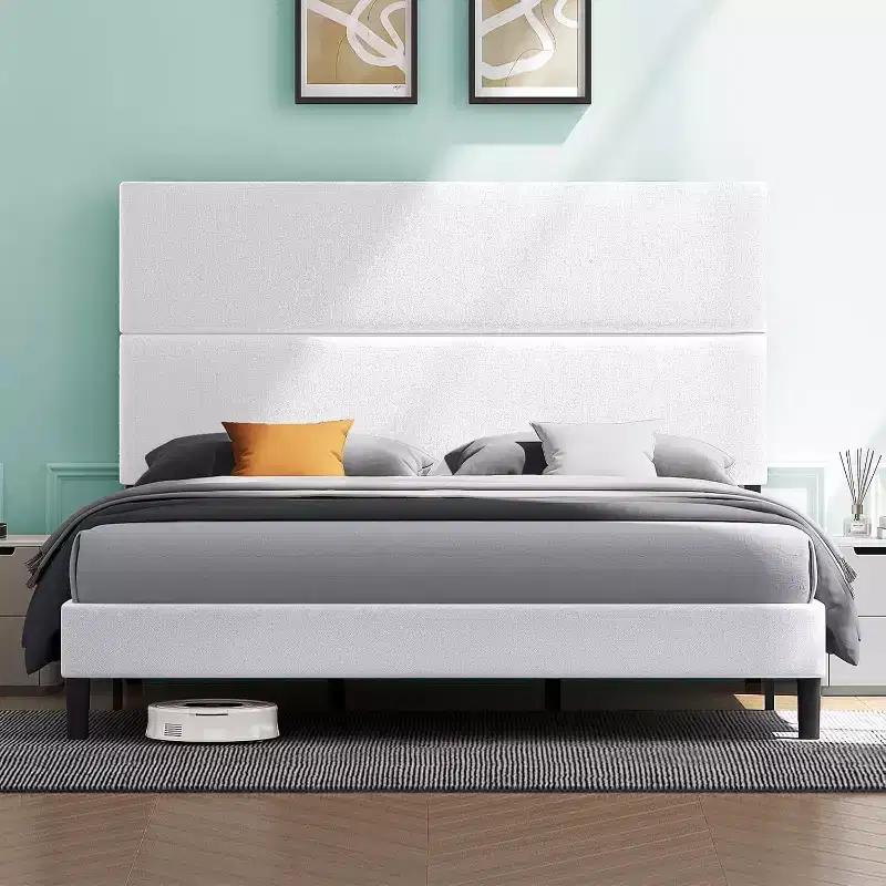 AMERLIFE Upholstered Bed Frame with Adjustable Headboard