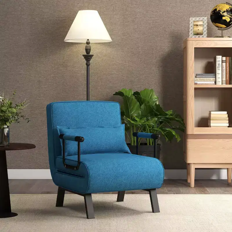 Folding 6 Position Armchair Lounge Couch Convertible Sleeper Bed w/ Pillow Blue