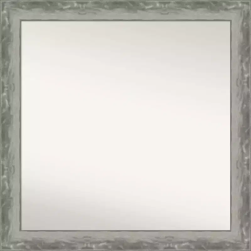 31 x 31 Non-Beveled Waveline Silver Narrow Bathroom Wall Mirror - Amanti Art: Modern Square Vanity Mirror with Polystyrene Frame