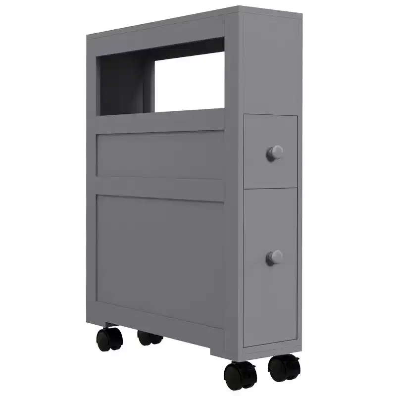 6.25 x 20.5 x 28.25 Wood Rolling Slim Bathroom Side Storage Cabinet