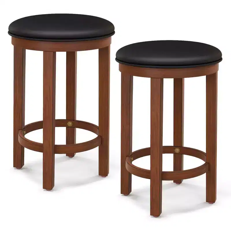 Costway Bar Stools Set of 2 Counter Height Stools with Round Seat & Footrest for Kitchen Black/Grey