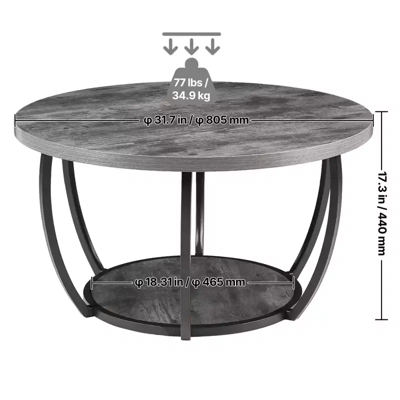 Fun little toys brand Coffee Table, Modern Round Coffee Table, 2 Tiers Wooden Circle Center Desk with Open Storage, Minimalist Sturdy Metal
