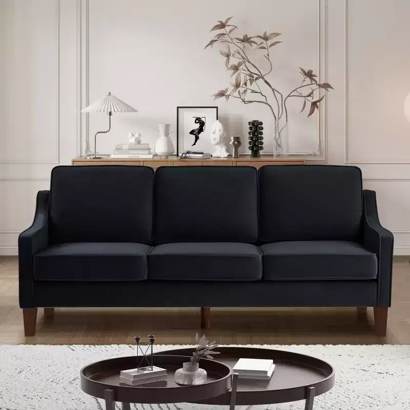 Single/Loveseat/3-Piece Seat Upholstered Sofa Chair/Couch with Scooped Armrest and Wooden Legs, Navy/Black/Taupe, 4W-ModernLuxe