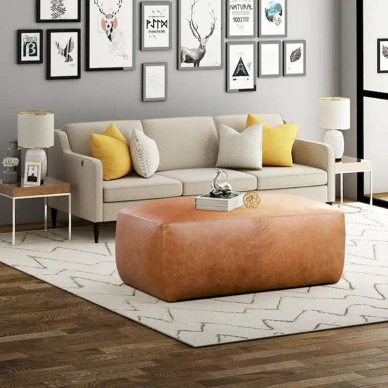 Full Grain Italian Leather Ottoman