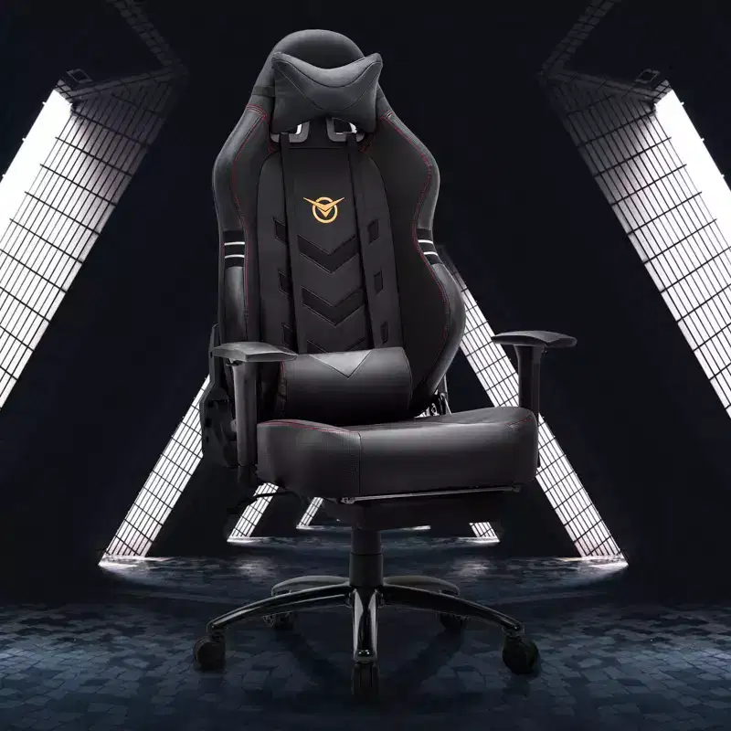 Okak High-Back Ergonomic Gaming Chair with Detachable Neck Pillow, Computer Chair with Padding Seat and Lumbar Support, Comfy Chair for Home, Black
