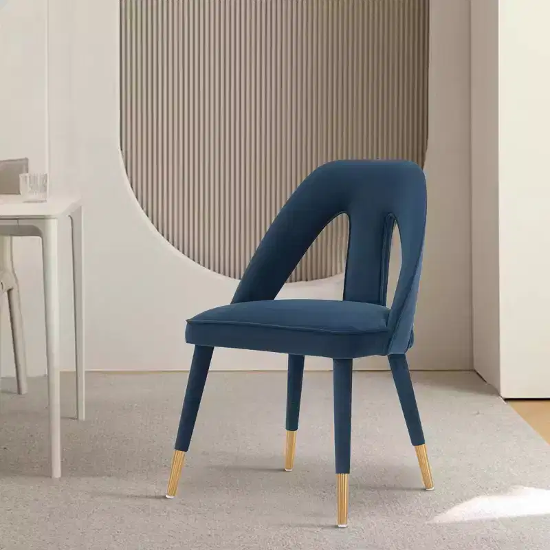 Modern Velvet Upholstered Dining Chair Midnight Blue – Elm Wood, Gold Tips, No Assembly