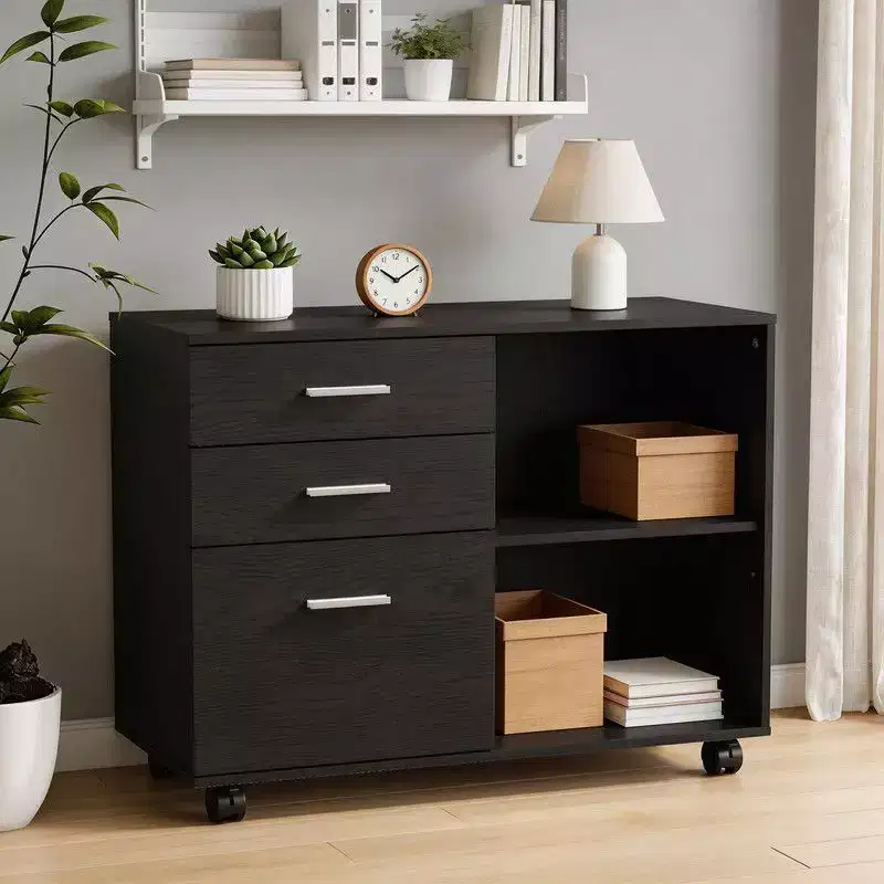 3-Drawer Wooden File Cabinet with Flat Side Table 31.5 Inch