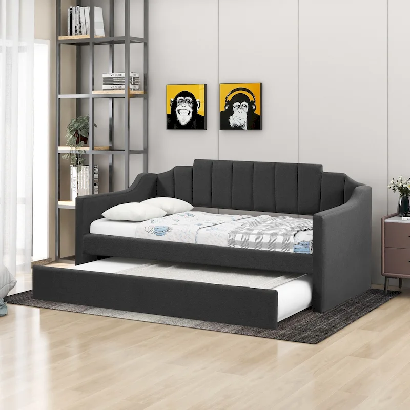 Upholstered Twin Daybed with Trundle, Storage Cabinets