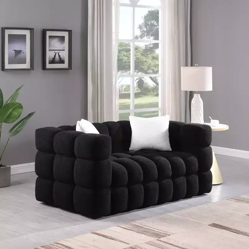 Boucle Fabric Sofa with Two Pillows, 3-Seater/2-Seater Marshmallow Sofa - ModernLuxe