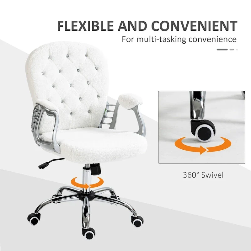 Vanity Middle Back Office Chair Tufted Backrest Swivel Rolling Wheels Task Chair with Height Adjustable Armrests