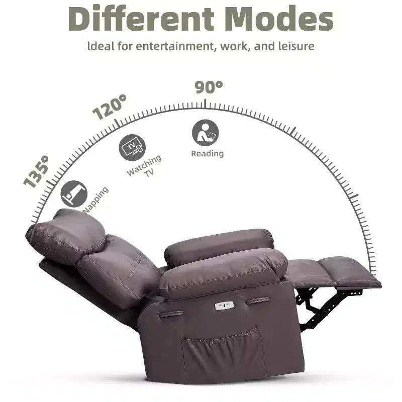 Living Room Manual Massage Chair, 360-Degree Rotating Massage Chair with Remote Control, PU Leather Leisure Chair with Side Pockets