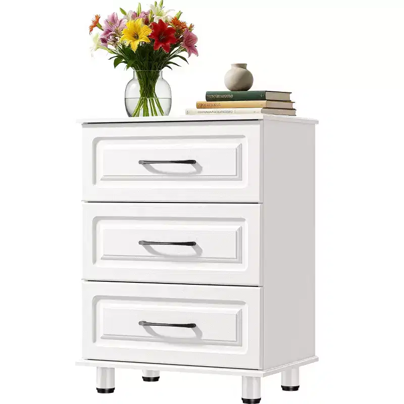 3 Drawer Dresser, Modern Nightstand Small Dressers with Drawers Closet Wood Dressers with Steel Handles, White