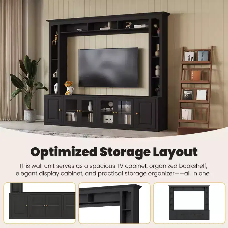 GDFStudio Esther Modern Entertainment Center Wall Unit with Bookshelves and Adjustable Shelves