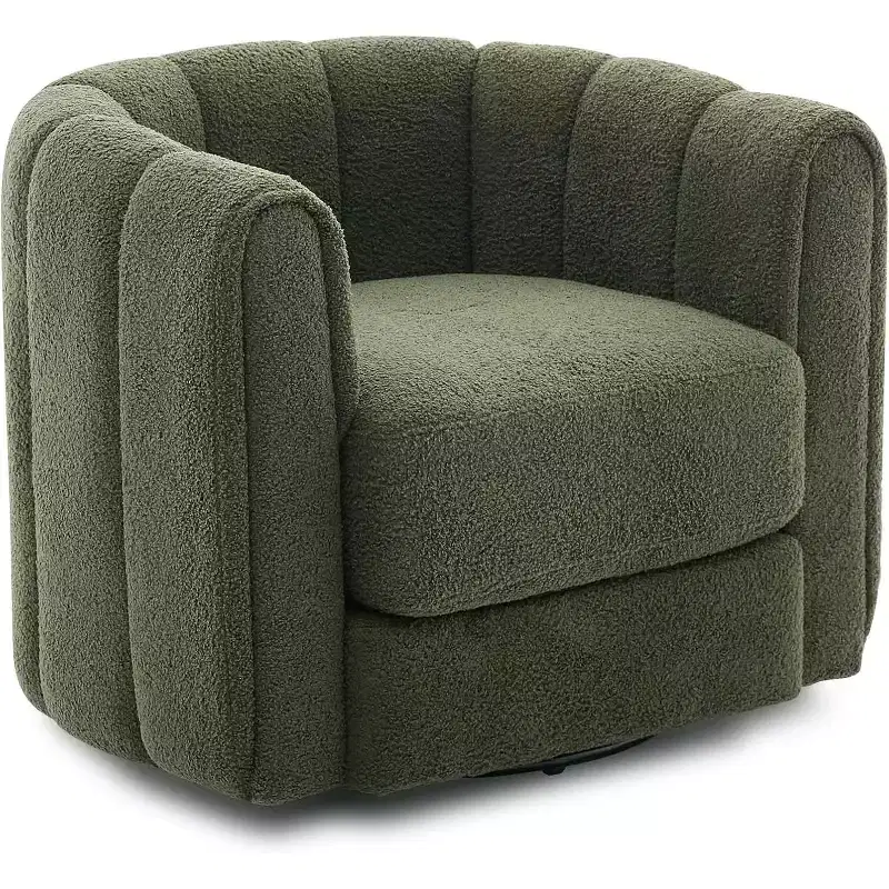 COZONY 360 Swivel Barrel Chair, Mid-Century Modern Teddy Fleece Accent Chair with Cloud-Like Comfort, Upholstered Round Armchair for Living Room
