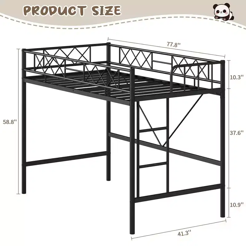Twin Over Twin Bunk Bed, Full-Surround Guardrail, Heavy Duty All-Metal Frame, Space-Saving Under-Bed Design, 30-Min Assembly, No Box Spring Needed