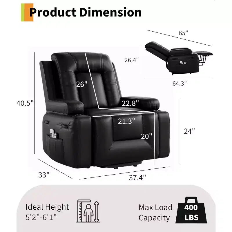 Acekool Power Lift Recliner Chair, Heat & Massage, Adjustable PU Reclining Chair for Elderly, Living Room