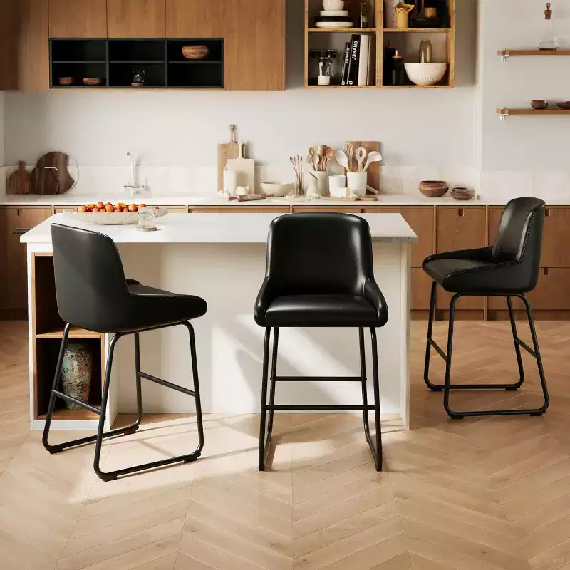 Bar Stools Set of 3, 24 Inch Counter Height Barstools with Back, Modern PU Leather Upholstered Bar Chairs