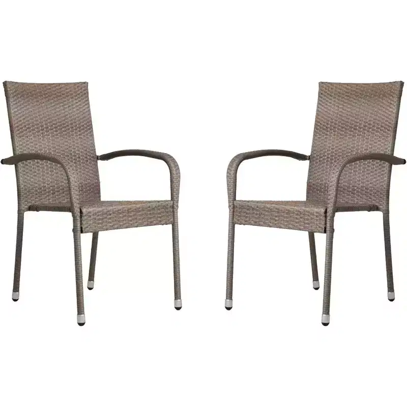 Aspect Living Morgan Outdoor Wicker Stacking Hand Woven All Weather Steel Powder Coated Frame Lightweight Porch Backyard Garden Balcony - Set of 2