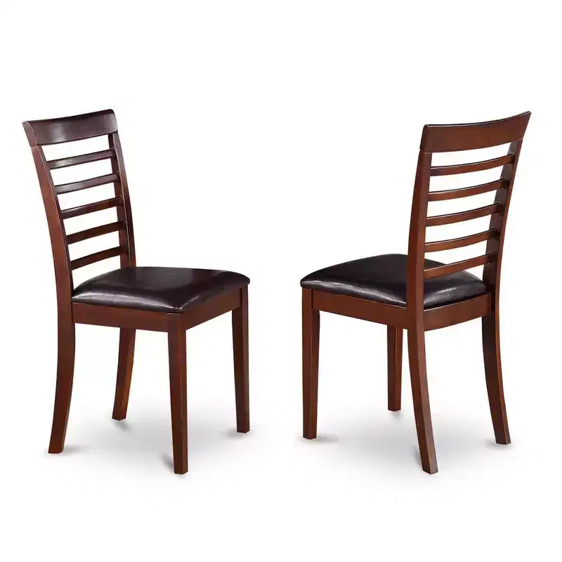 HomeStock Milan Dining Chairs Ladder Back Wood Seat Saddle Brown Set of 2