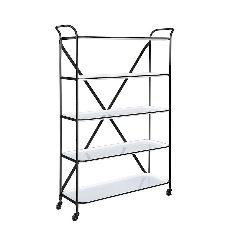 5-Tier 66H Tray-Style Enameled Metal Shelving Unit with Locking Caster Wheels